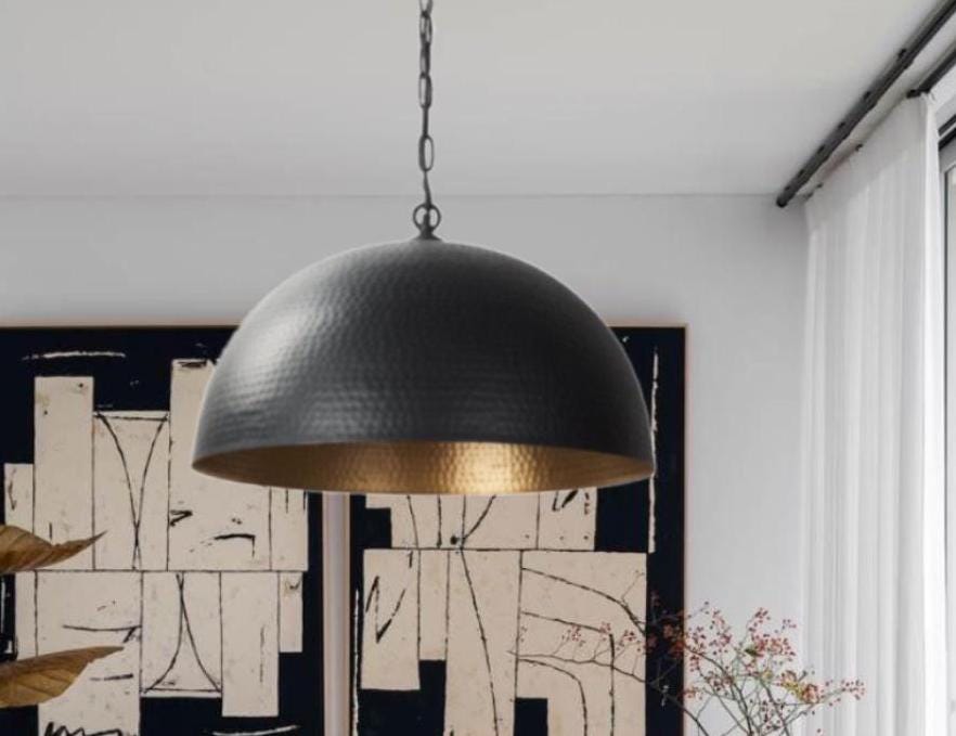 Artisanal Oxidized Copper Dome Pendant Light, Stylish Hanging Light Fixture,Green Patina.Ceiling Light.dome light.oxidiz