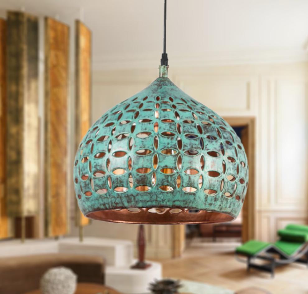 Artisanal Oxidized Copper Dome Pendant Light, Stylish Hanging Light Fixture,Green Patina Ceiling Light,Farmhouse Pendant