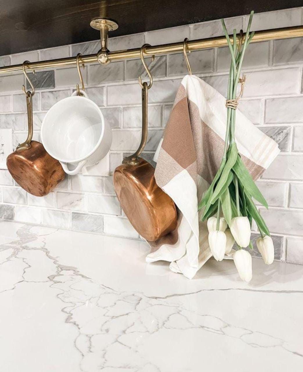 Unlacquered Solid Brass Hanging Pot Rack.Antique Brass Kitchen Rail with Hooks,Wall-Mounted Pan Organizer-Storage Soluti