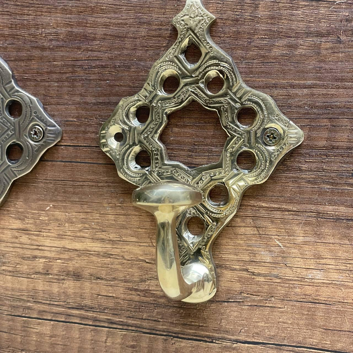 Moroccan Brass Wall Hooks - Handmade Decorative Towel and Robe Holder Vintage-Style Coat Hook for Entryway and Bathroom.