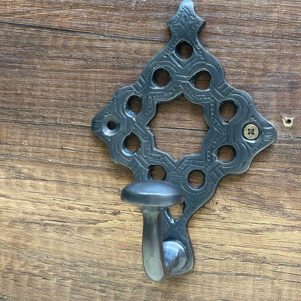 Moroccan Brass Wall Hooks - Handmade Decorative Towel and Robe Holder Vintage-Style Coat Hook for Entryway and Bathroom.