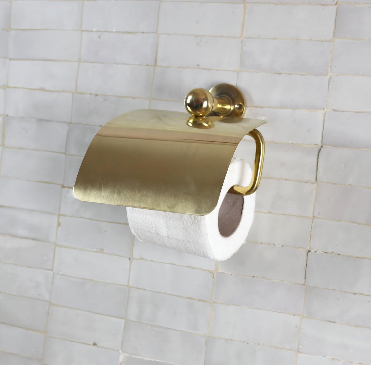Handcrafted Unlacquered Brass Toilet Paper Holder: Vintage Powder Room Decor