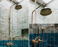 Unlacquered Brass Shower System: Rainfall Showerhead & Handheld