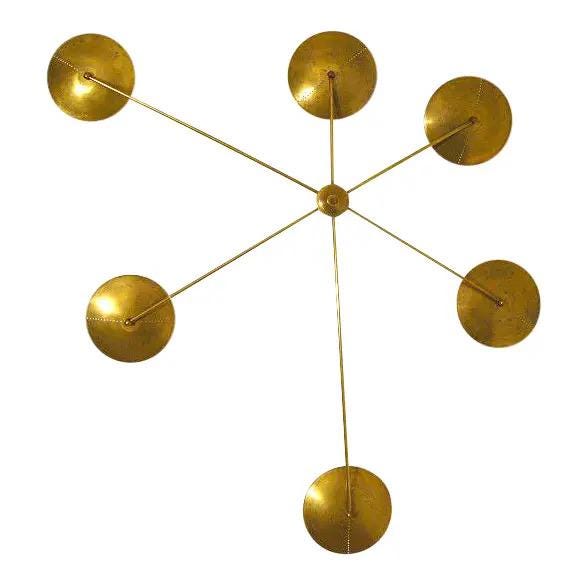 6 light.1960s Style Mid-Century Gold Brass Wall Lamp.Gold Brass Chandelier.mid century lighting. Italian Brass.brass spu