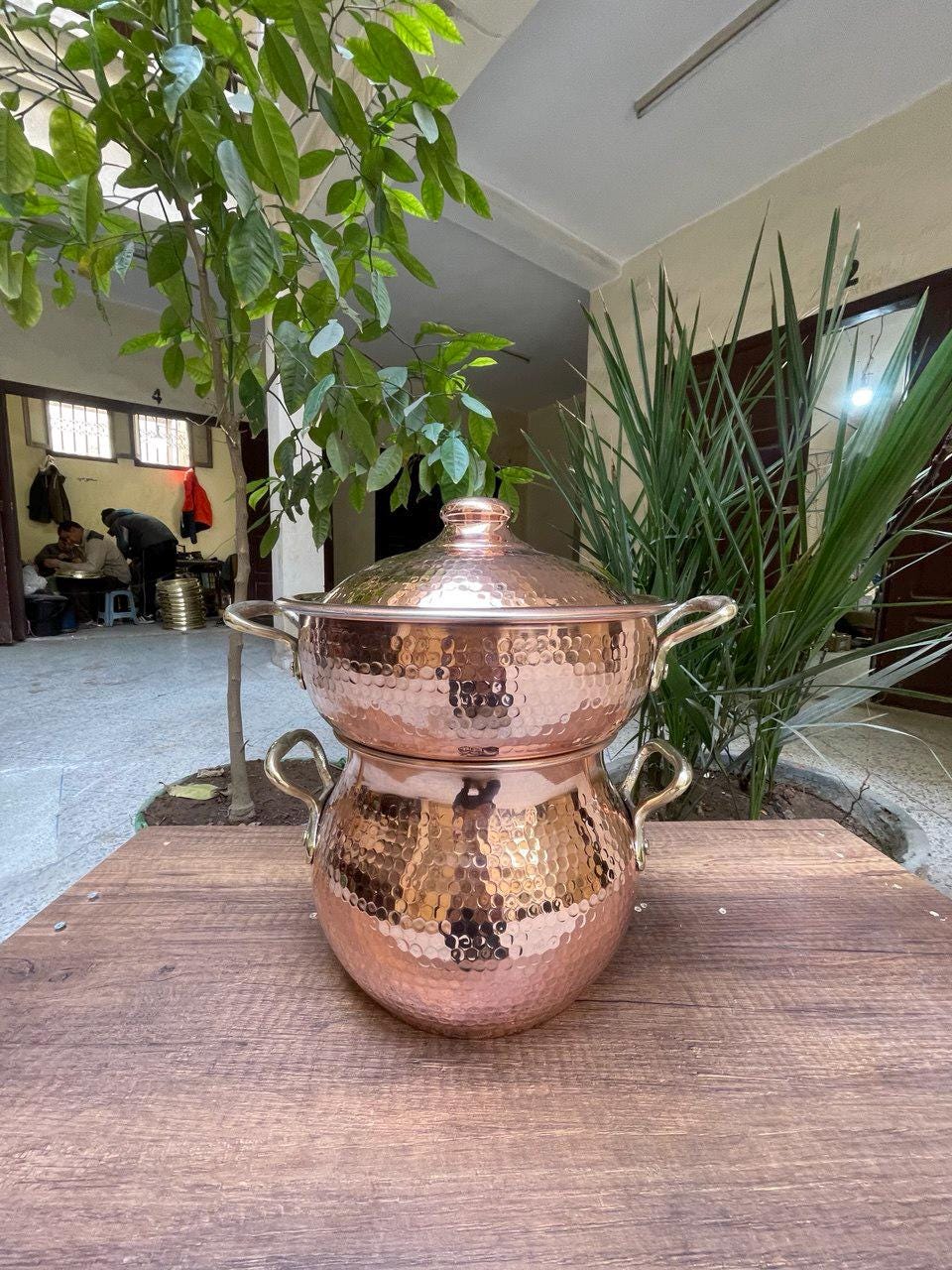 Handmade Moroccan Copper Couscoussier-2-Tier Steamer Pot for Cooking Couscous