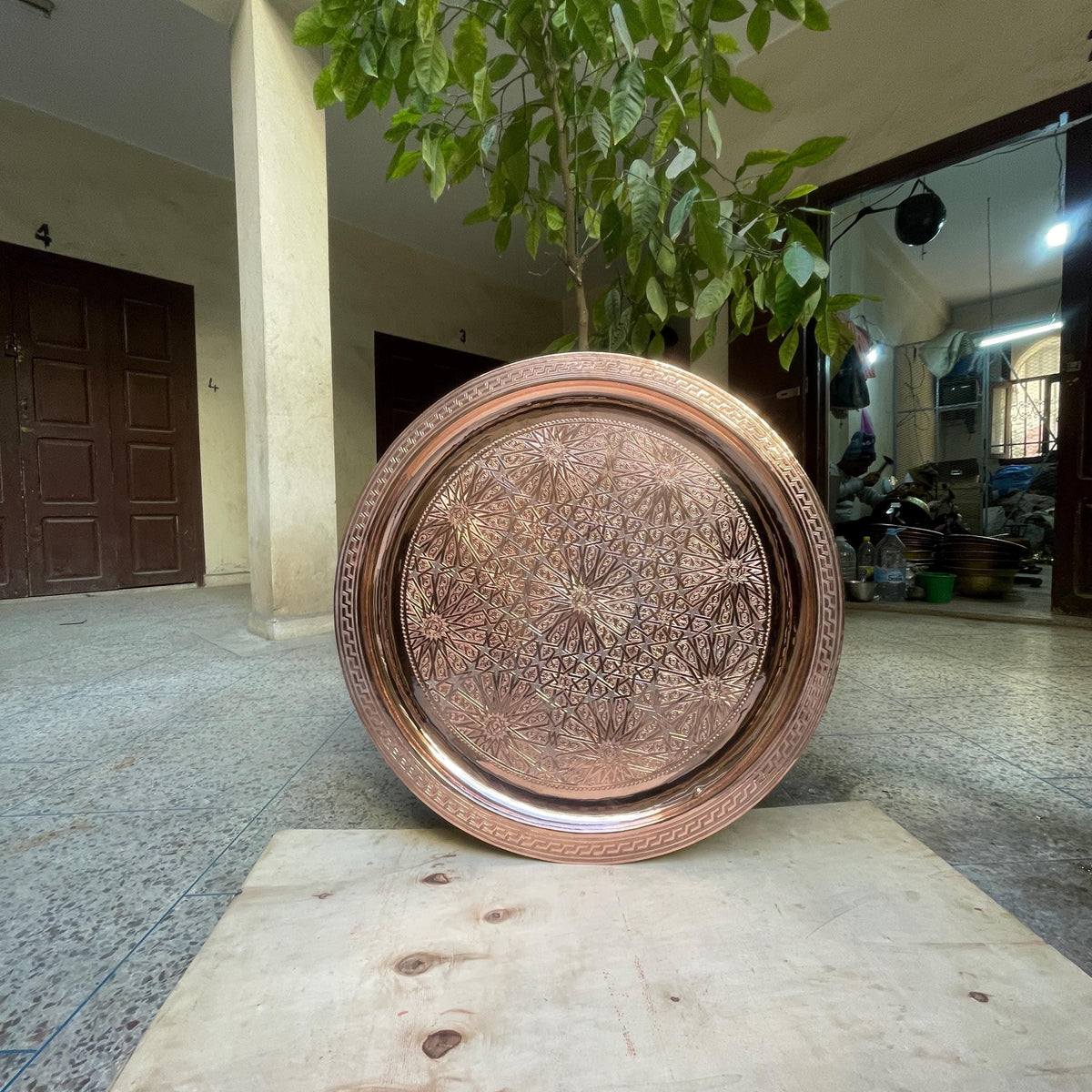 Unique Handcrafted copper Tray - Bohemian Mid-Century Decor - Engraved Artisanal Hanging Plate - Authentic Statement Piece for Home.