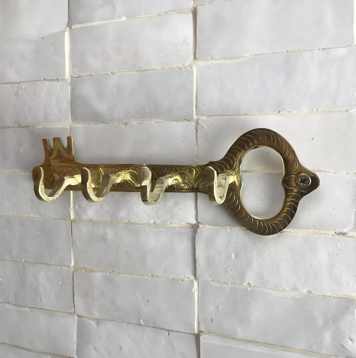 Unlacquered Brass Key Holder - Handmade Engraved Wall Decor, Entryway Organizer