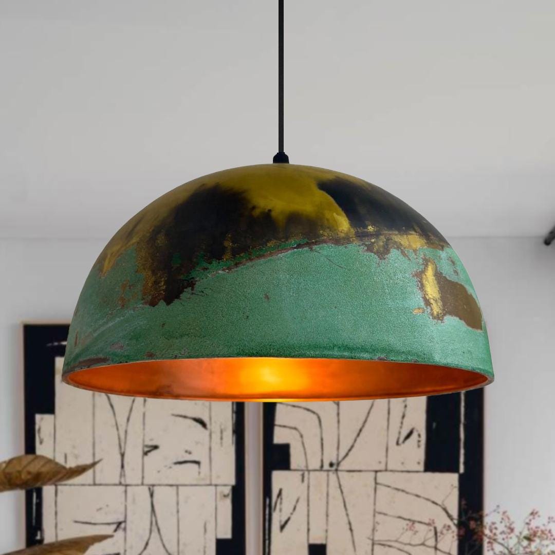 Handcrafted Oxidized Copper Dome Pendant Light,hanging Light,Green Patina Ceiling Light,Farmhouse Pendant Fixture.dome l