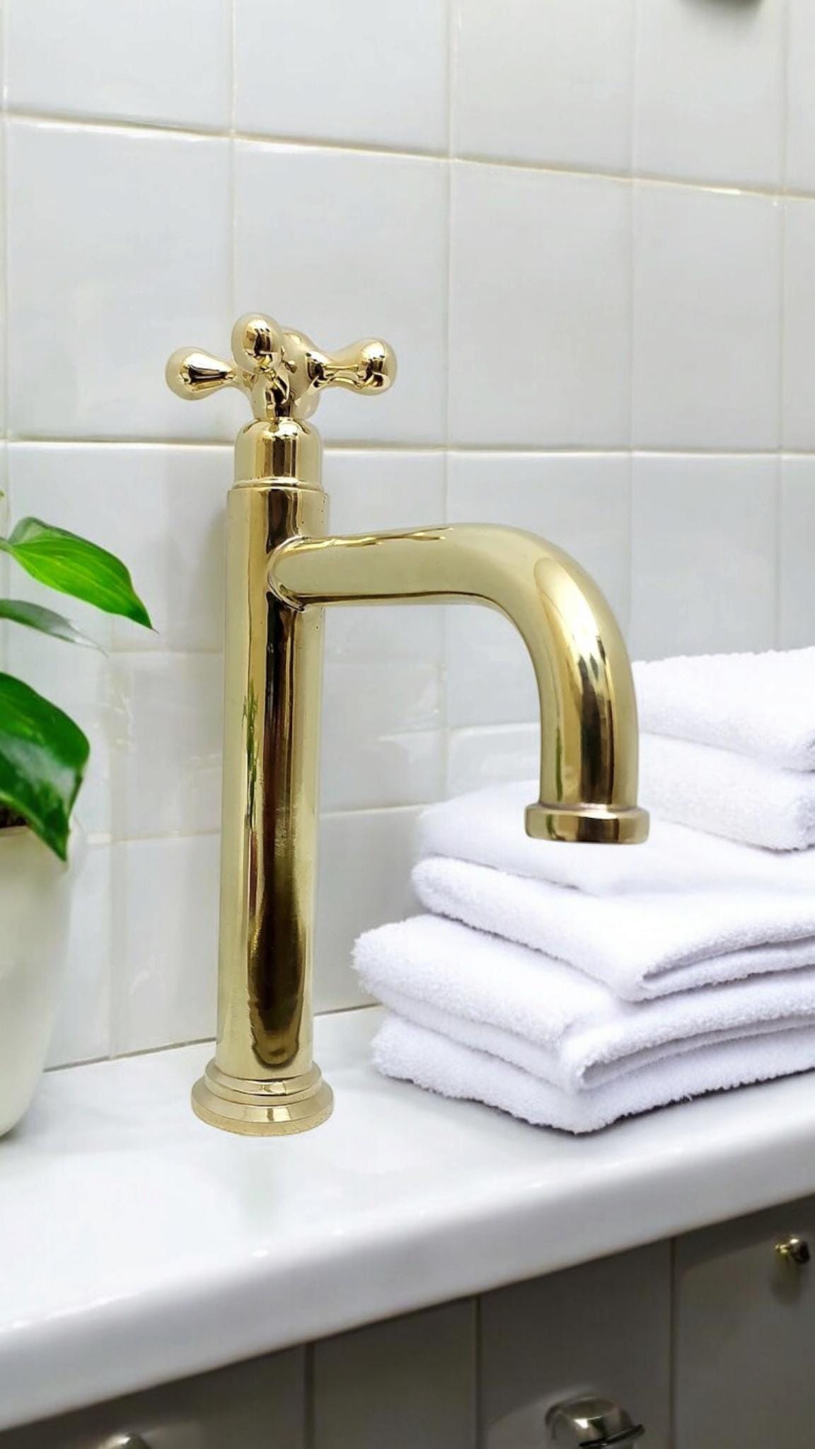 Unlacquered Brass Bathroom Faucet: L-Shape Single Handle Vanity Faucet