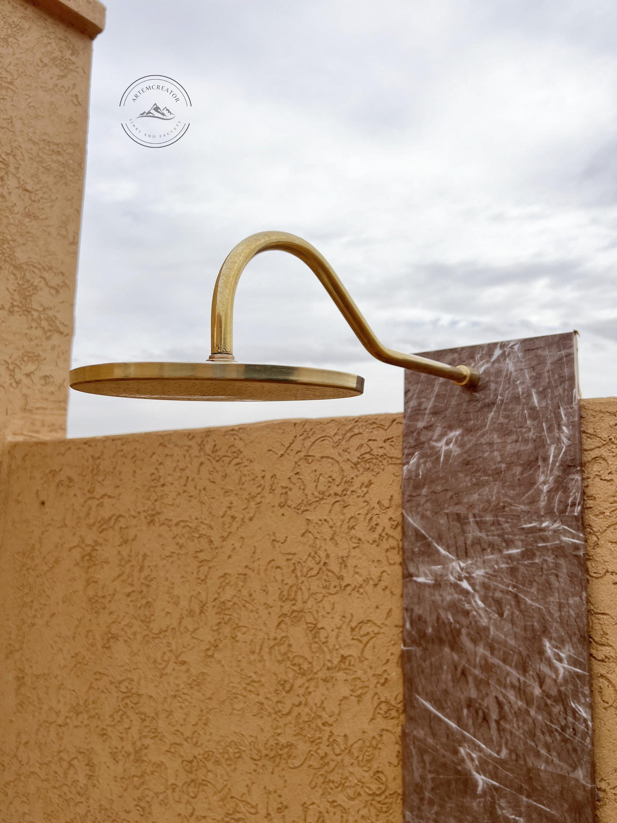 Unlacquered Brass Shower Head, Brass Rainfall Shower Head with Extension Arm, Gooseneck Shower Arm, Brass Shower for Ind
