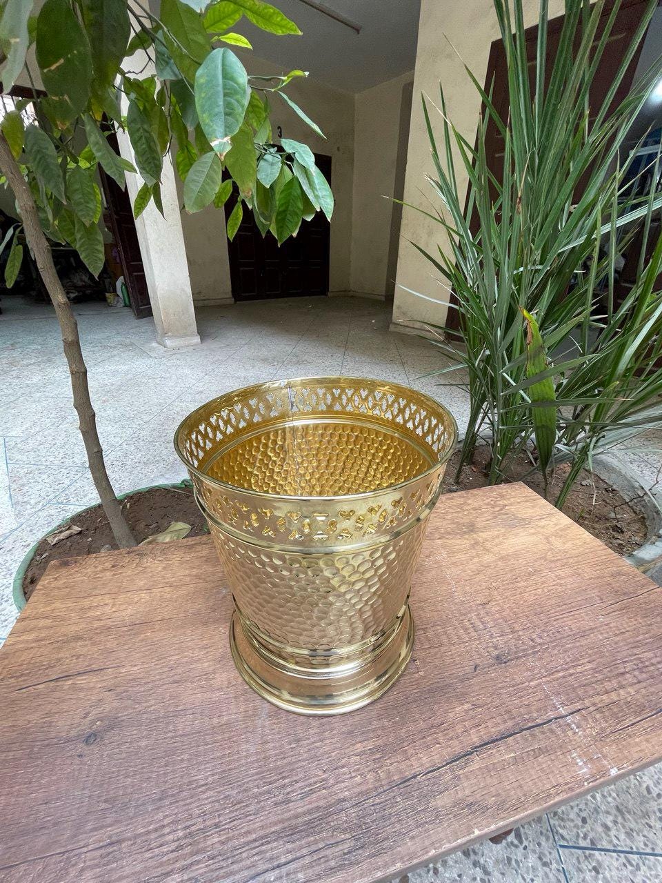Handmade Hammered Brass Trash Can