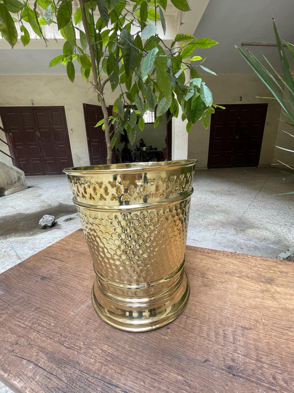 Handmade Hammered Brass Trash Can