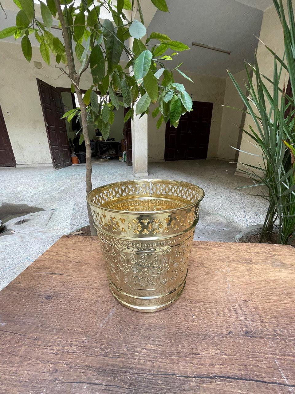 Handmade Hammered Brass Trash Can