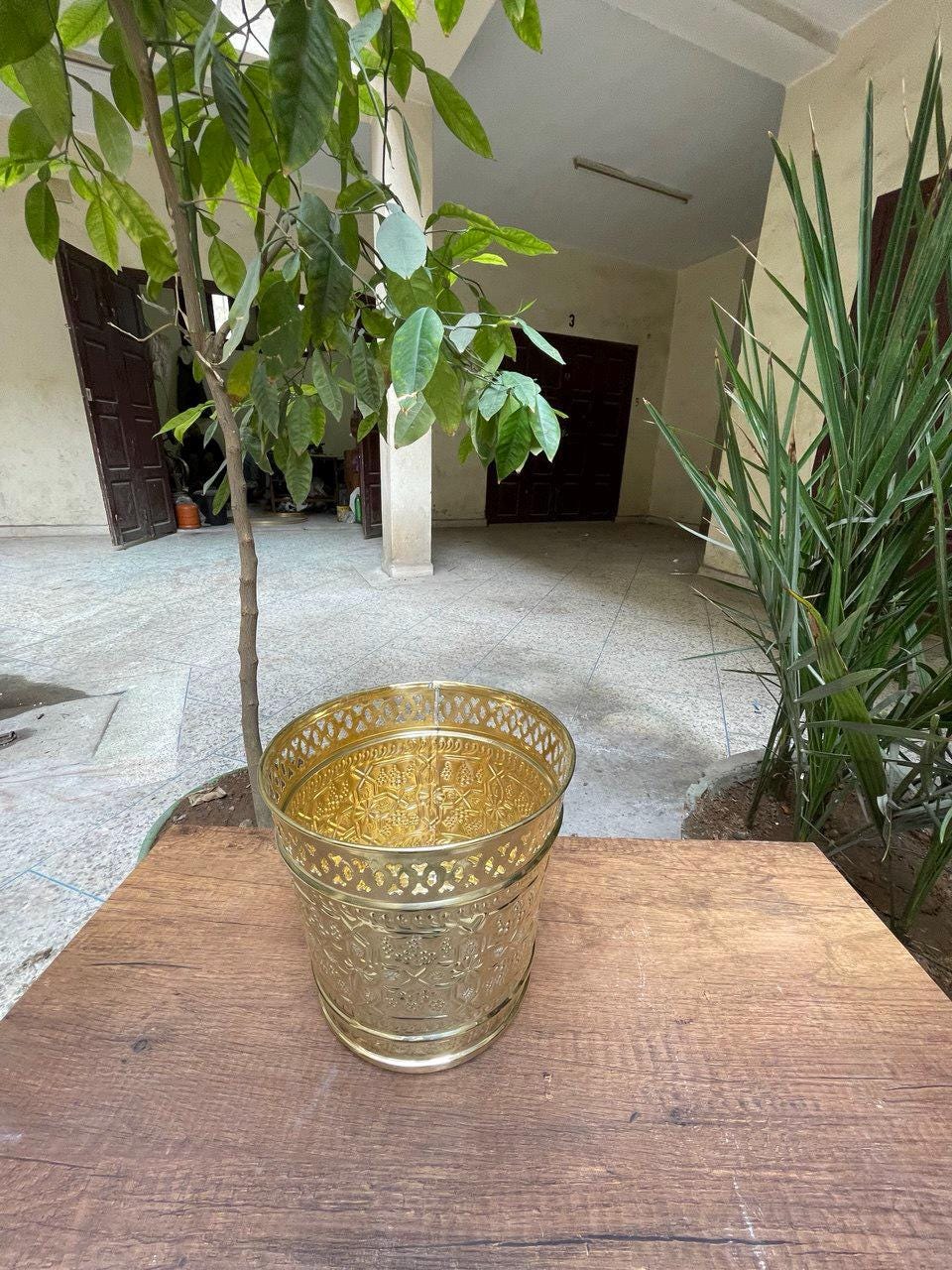 Handmade Hammered Brass Trash Can
