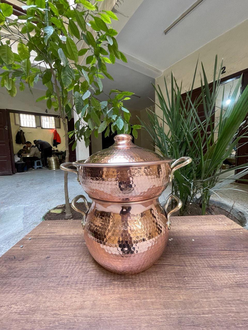 Handmade Moroccan Copper Couscoussier-2-Tier Steamer Pot for Cooking Couscous