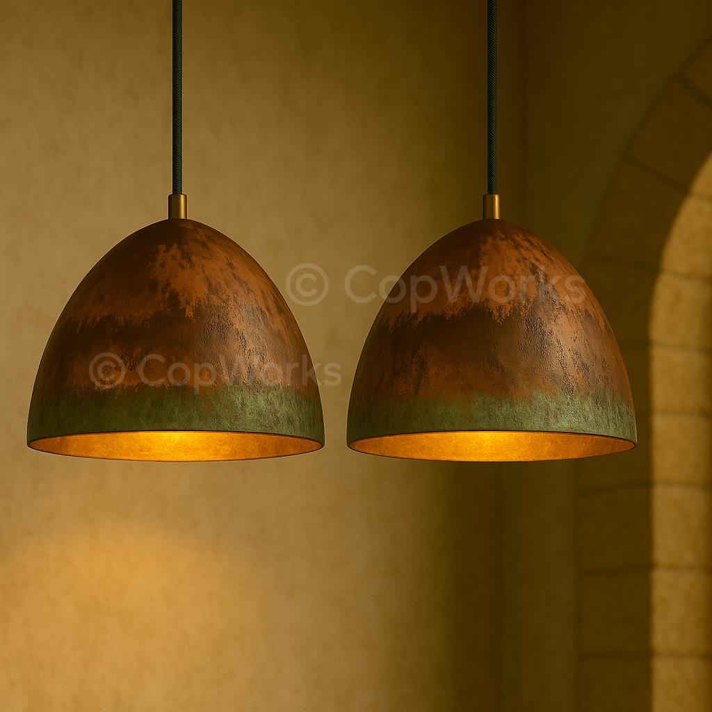 Oxidized Copper Dome Pendant Lights (Set of 2) - Handmade Island Lighting
