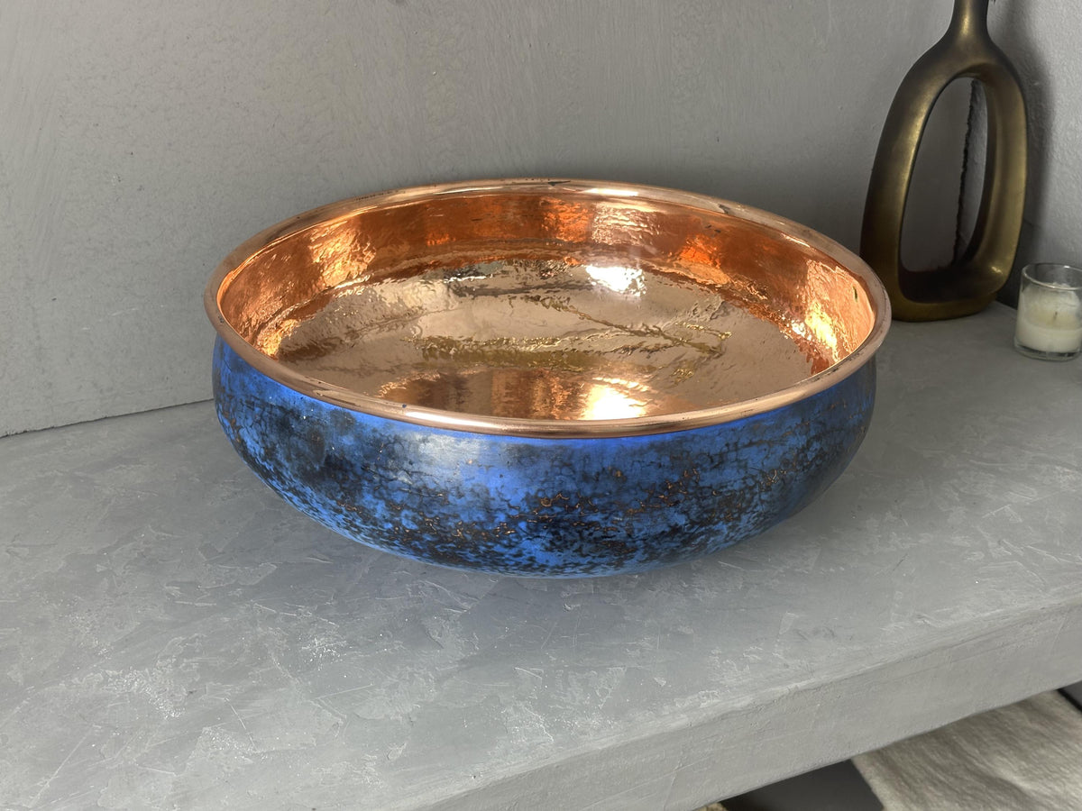 Blue Patina Copper Bathroom Sink: Oxidized Wash Basin with Drain