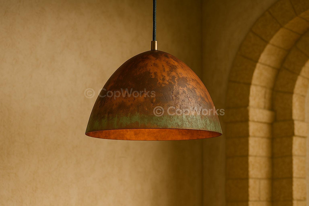 Green Patina Copper Pendant Light: Rustic Island Kitchen Lighting