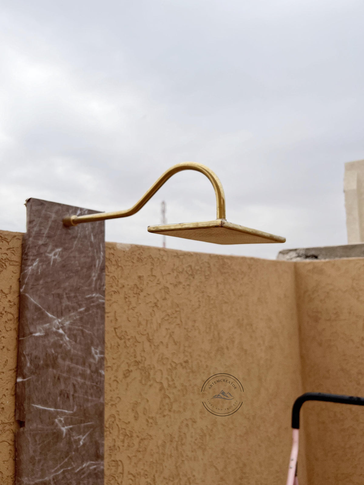 Unlacquered Brass Rainfall Shower Head, Solid Brass Round Shower Head with Extension Arm, Luxury Shower Fixture for Indo