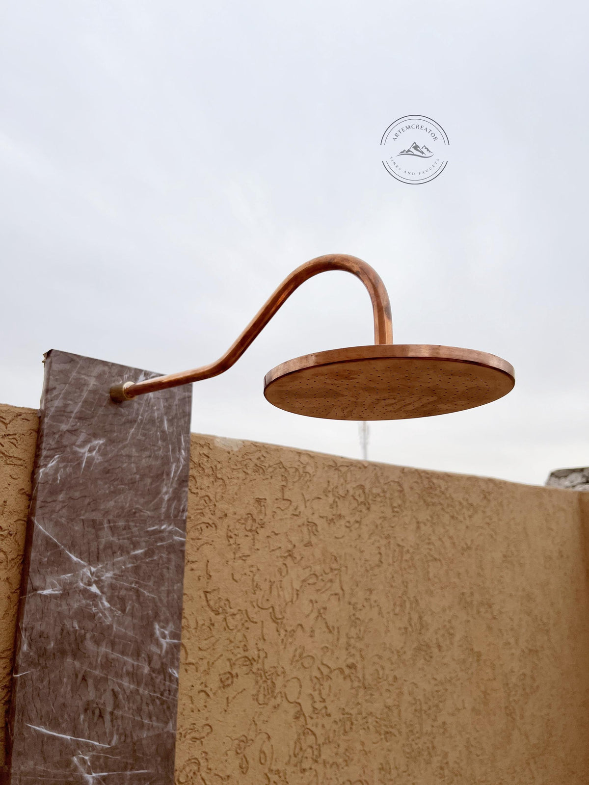 Unlacquered Copper Shower Arm Extension, Real Copper Round Shower Head, Outdoor & Indoor Rain Showerhead, Solid Copper S