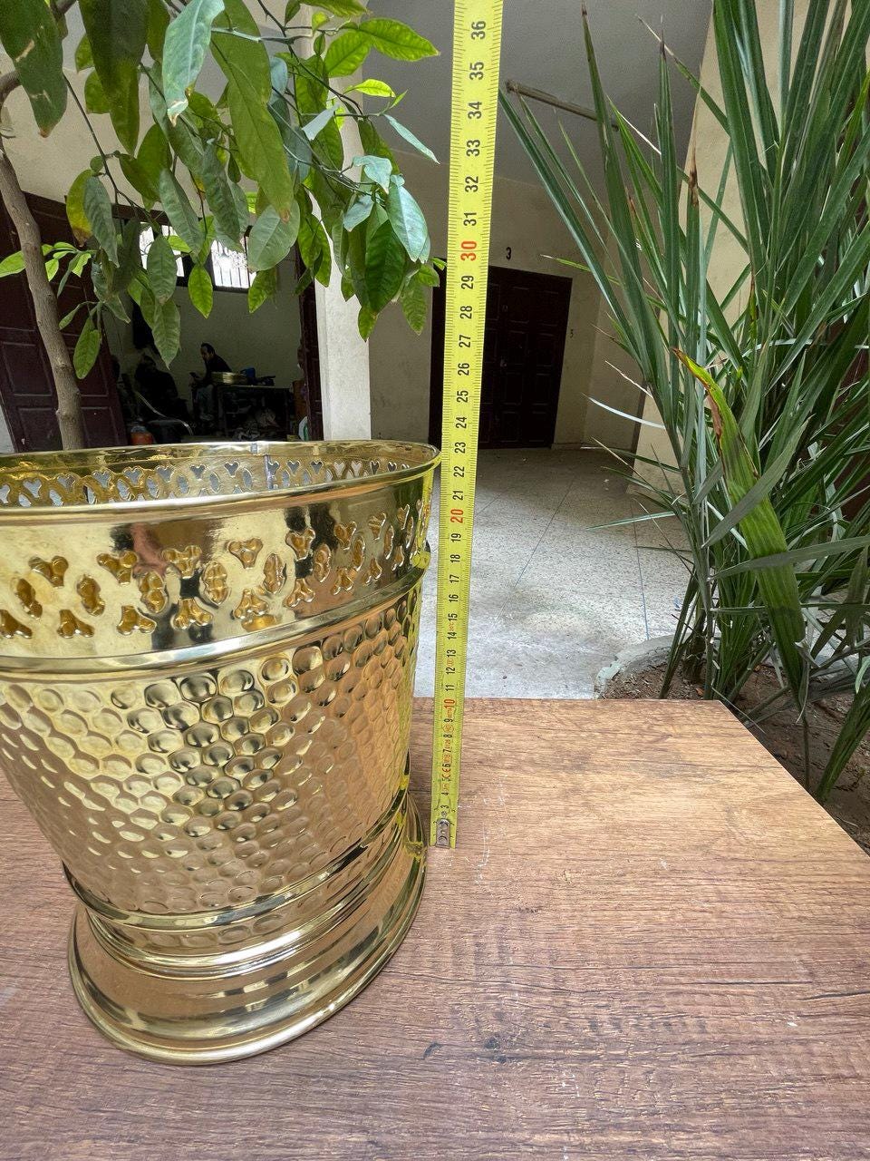 Handmade Hammered Brass Trash Can