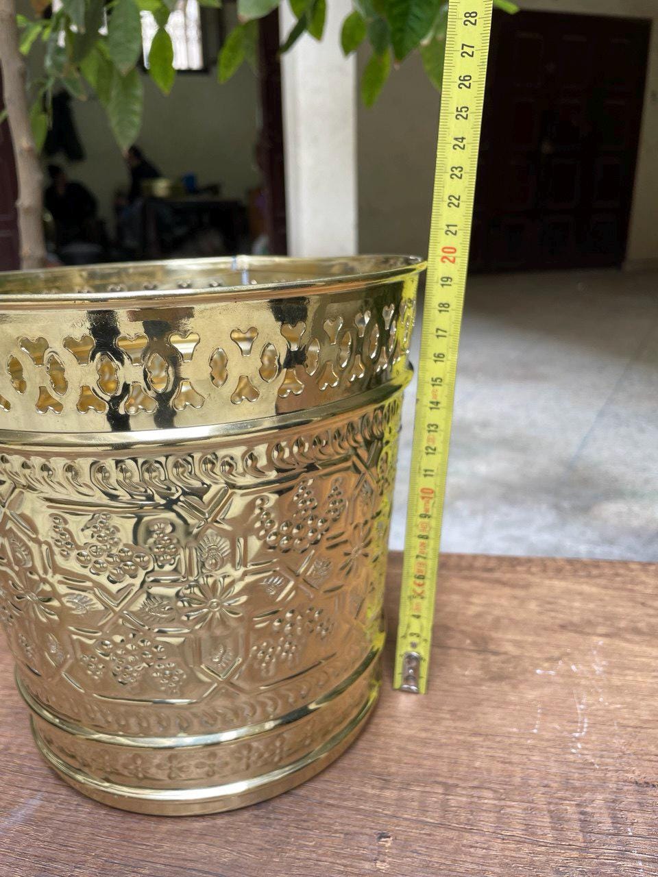 Handmade Hammered Brass Trash Can