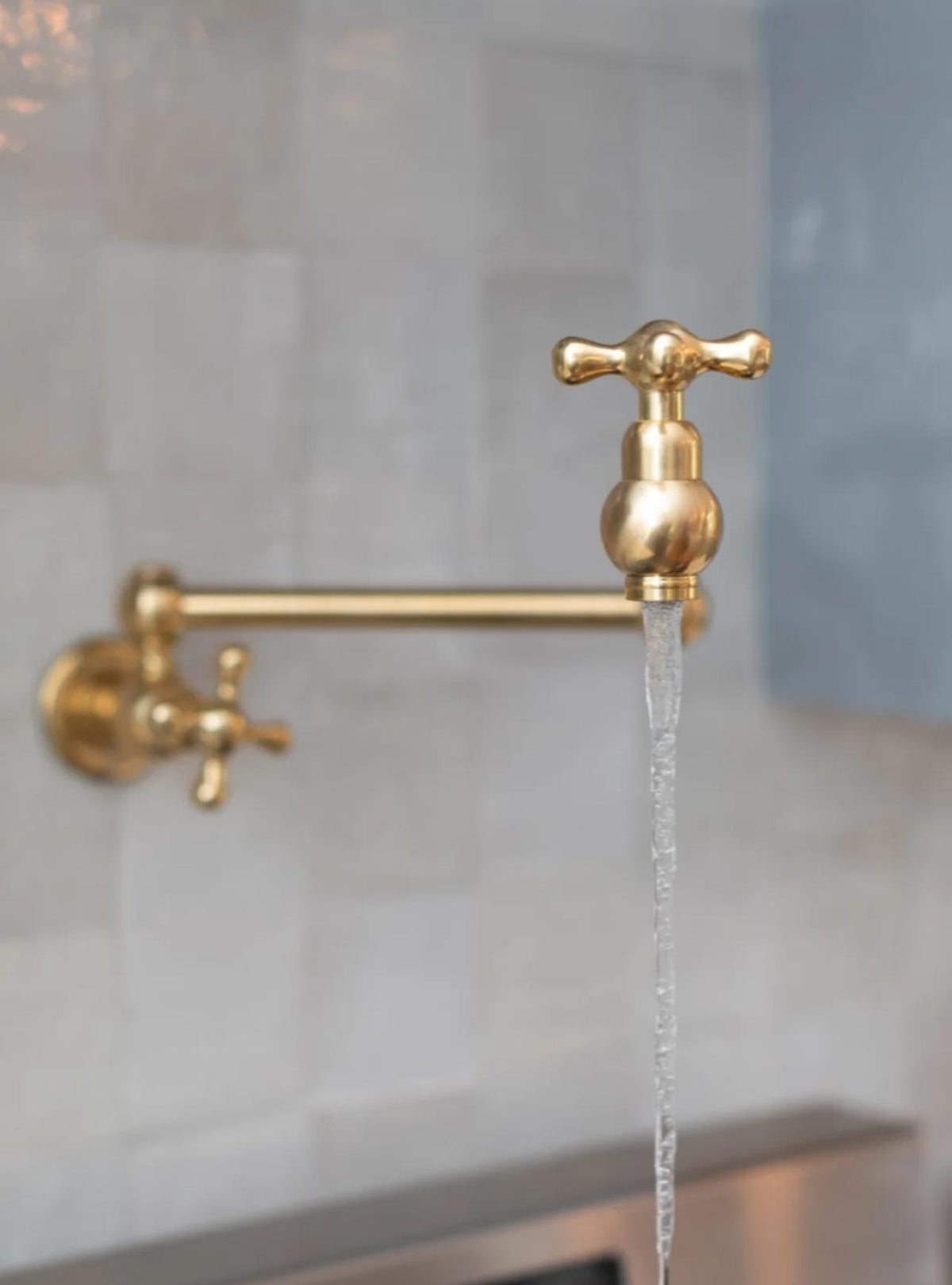 Unlacquered Brass Pot Filler Faucet: Wall Mounted 360 Swivel