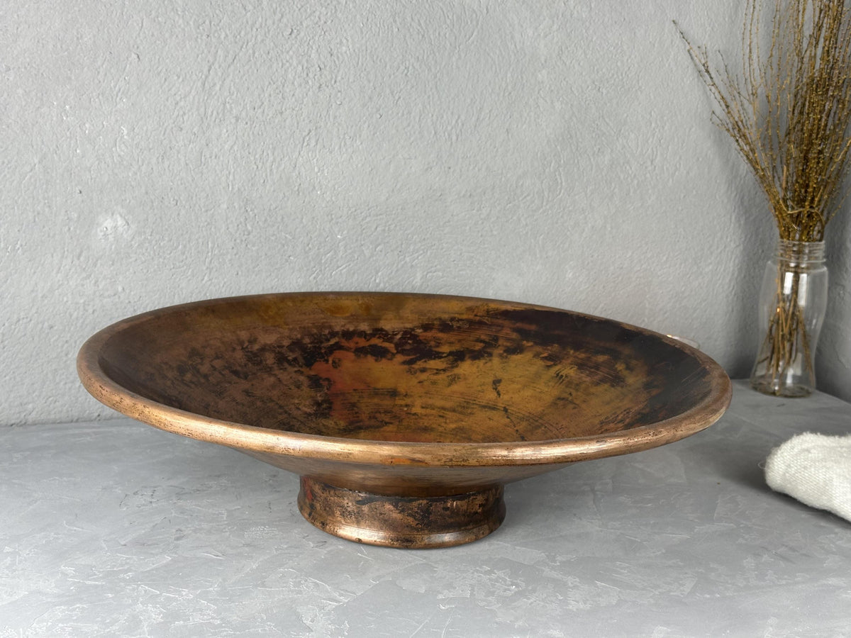 Handcrafted Dark Copper Vessel Sink: Rustic Bathroom Wash Basin