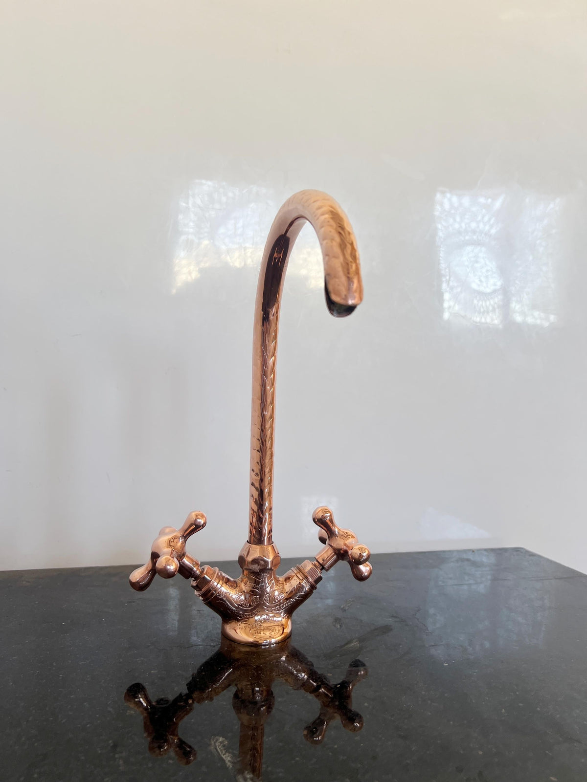 Copper Gooseneck Faucet for Bathroom or Kitchen Sink, Handmade Vintage Style Hot Cold Tap, Copper Finish Vessel Faucet f