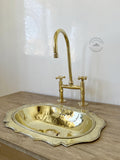 Unlacquered Solid Brass Bridge Faucet with Straight Legs and Handles, Vintage Kitchen Sink Fixture, Antique-Style Brass 
