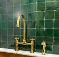Handmade Unlacquered Brass Kitchen Faucet: Solid Brass with Sprayer