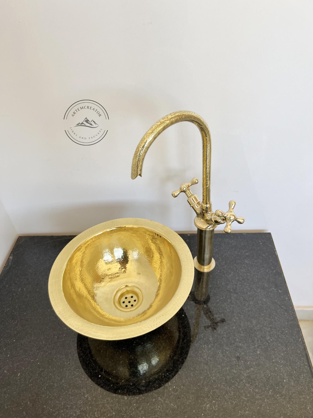 Unlacquered Brass Round Sink, Hammered Drop-In or Undermount Bar Sink with Drain, Handcrafted Solid Brass Bathroom or Ki