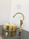Unlacquered Freestanding Hammered Brass Sink, Handmade Vessel Basin with Optional Matching Faucet, Engraved Solid Brass 