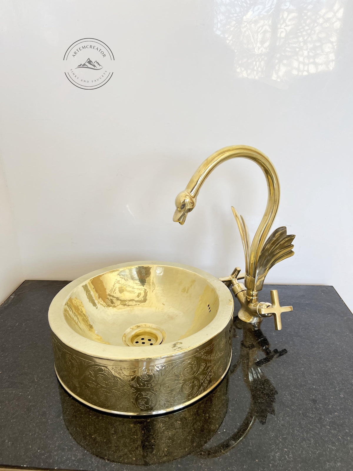 Unlacquered Brass Round Sink, Hand-Hammered Drop-In or Undermount Bar Sink with Drain, Freestanding Brass Vessel Basin w