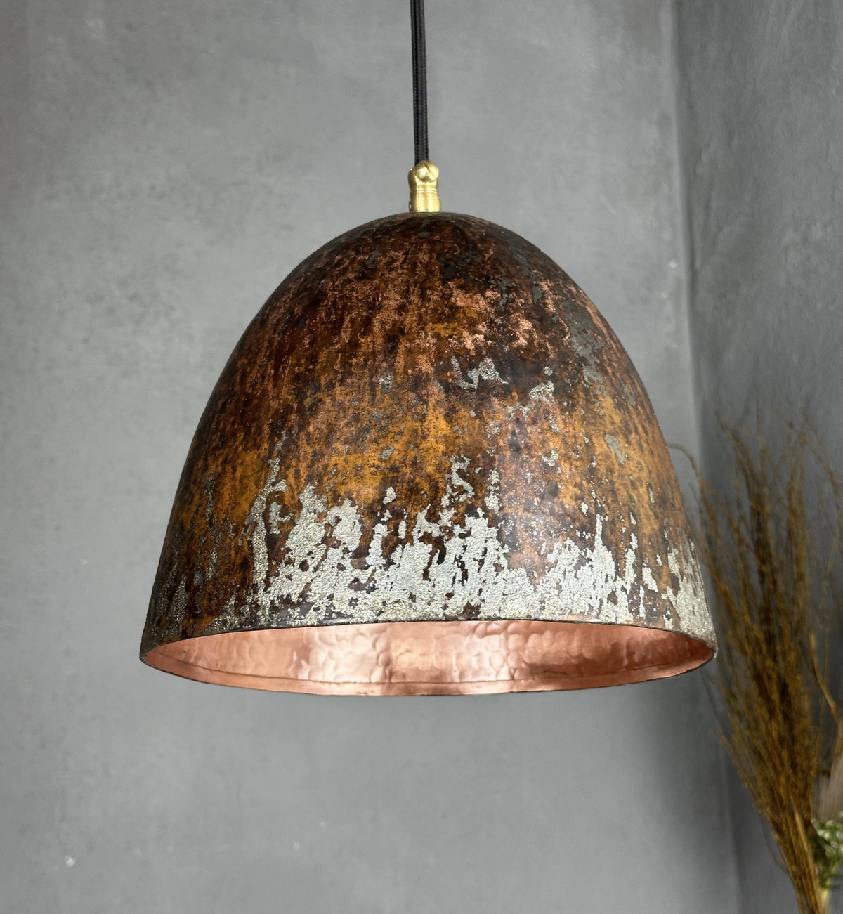 Oxidized Copper Pendant Light: Handmade Rustic Farmhouse Lighting