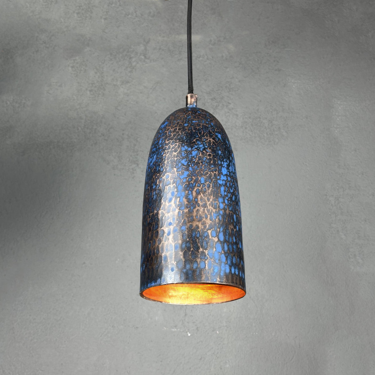 Blue Patina Copper Pendant Light: Hammered Rustic Kitchen Lighting