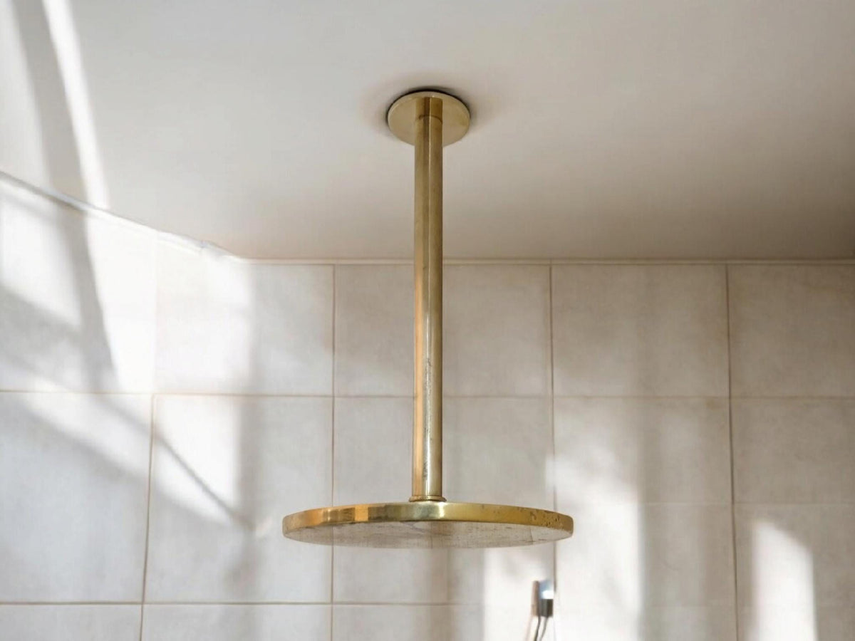 Unlacquered brass shower head with ceiling mounted arm, Outdoor and Indoor showerhead, Moroccan Handmade