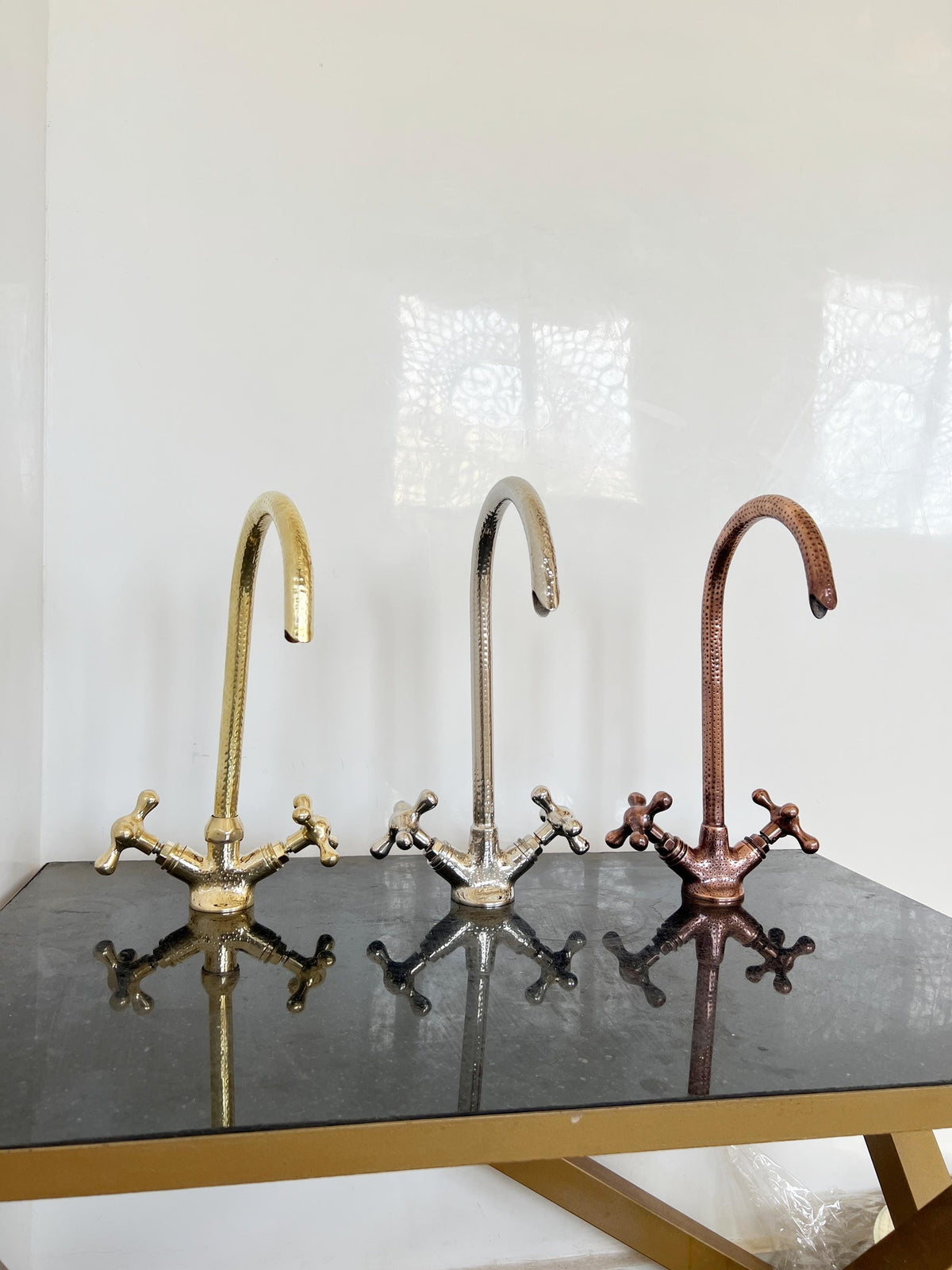 Handmade Chrome Kitchen Sink Faucet with Silver Finish, Double Handle Centerset Hot & Cold Water Tap, Style Nickel Fauce