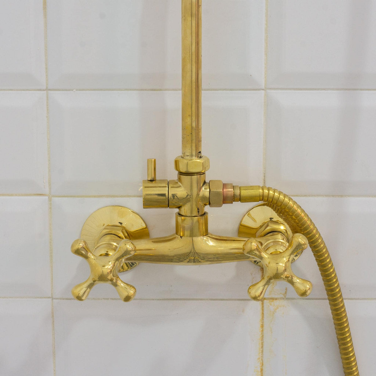 Brass Shower System, Round Shower Head, Unlacquered Brass Showerhead With Handheld Shower