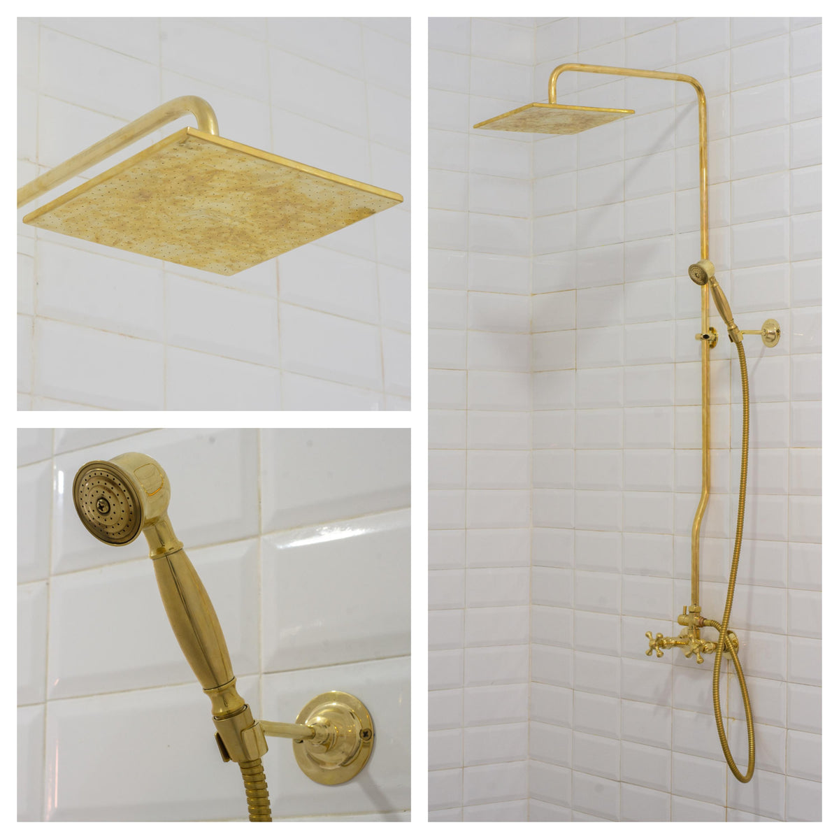 Exposed Solid Brass Shower System, Round Brass Shower Head, Combo Handheld Shower, Hand Shower Set