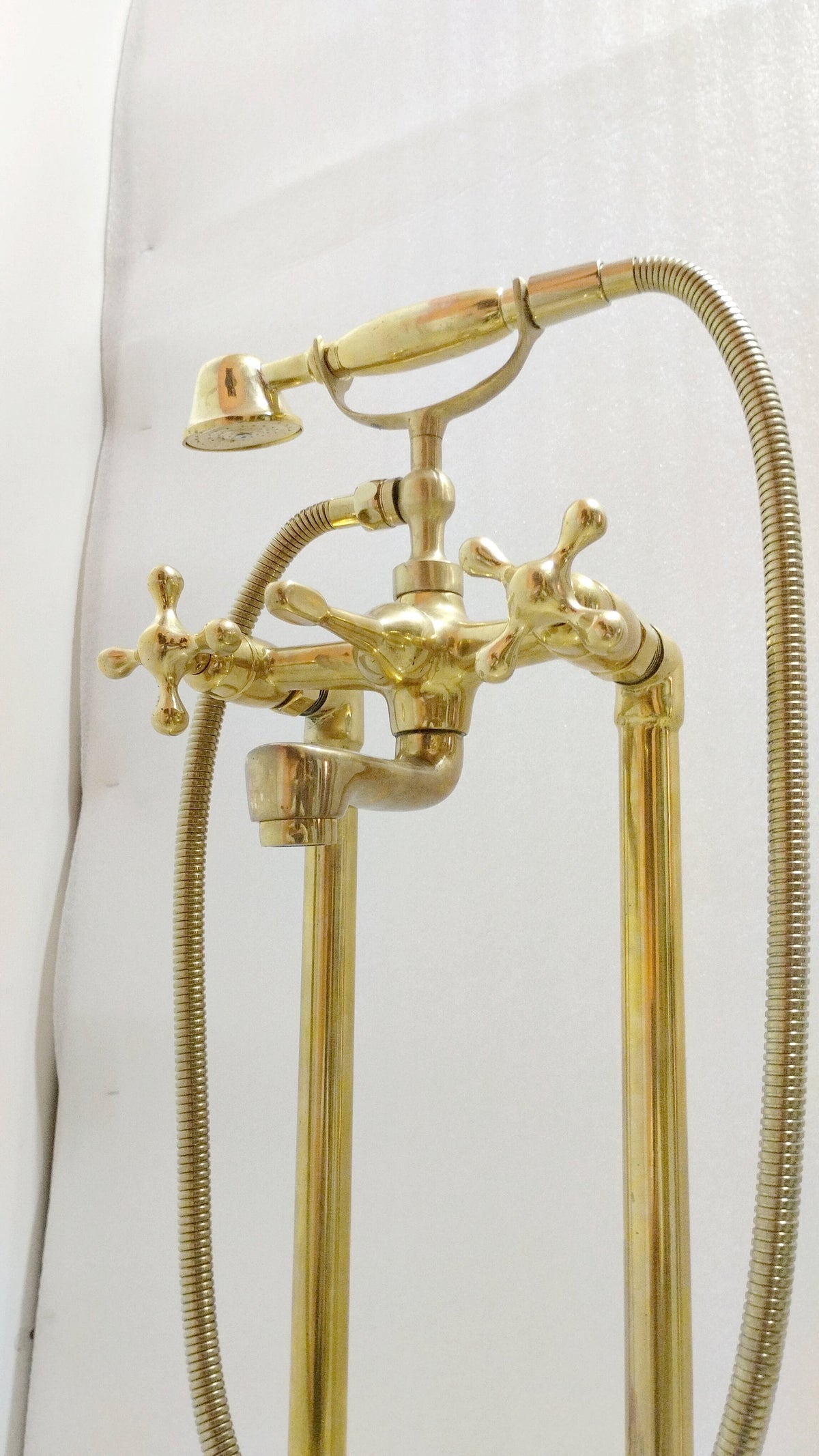 Unlacquered Brass Tub Filler Faucet: Antique Style Freestanding Bathtub Tap