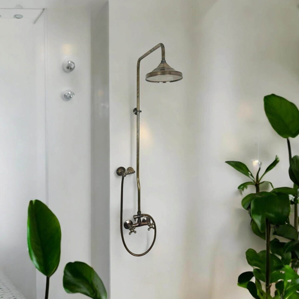 Victorian Style Shower System: Solid Brass, Antique Bronze Finish, 8-inch Rainfall Showerhead