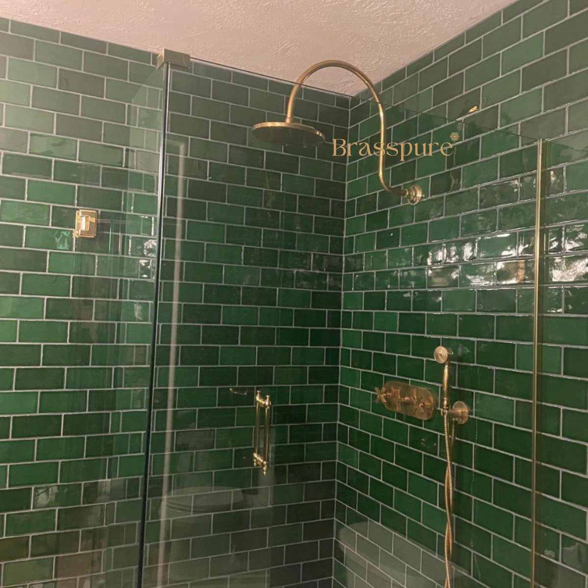 Unlacquered Solid Brass Shower System, Exposed Shower System, Curved Extension 8" ShowerHead