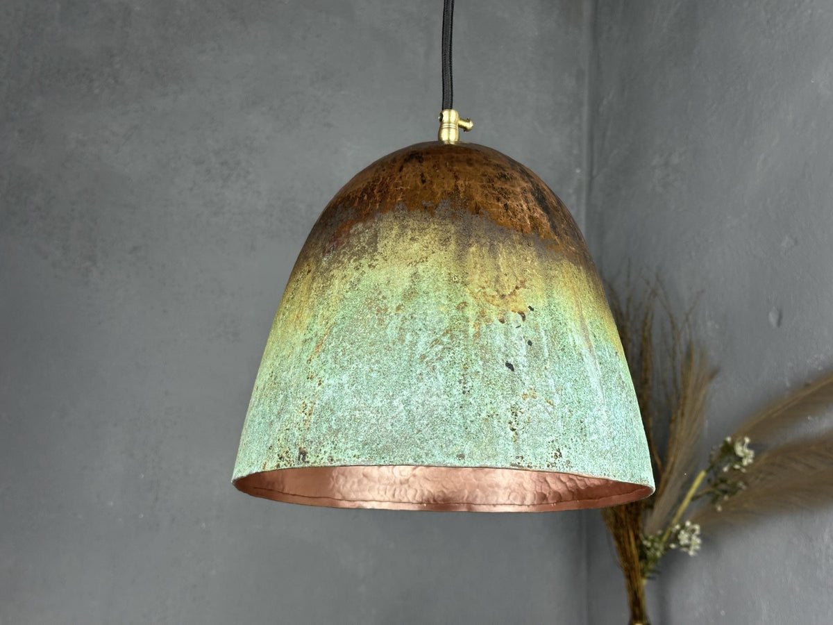 Oxidized Copper Dome Pendant Light: Handmade Rustic Kitchen Island Lighting