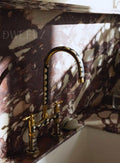 Unlacquered Brass Bridge Kitchen Faucet - Antique Style, Resin details