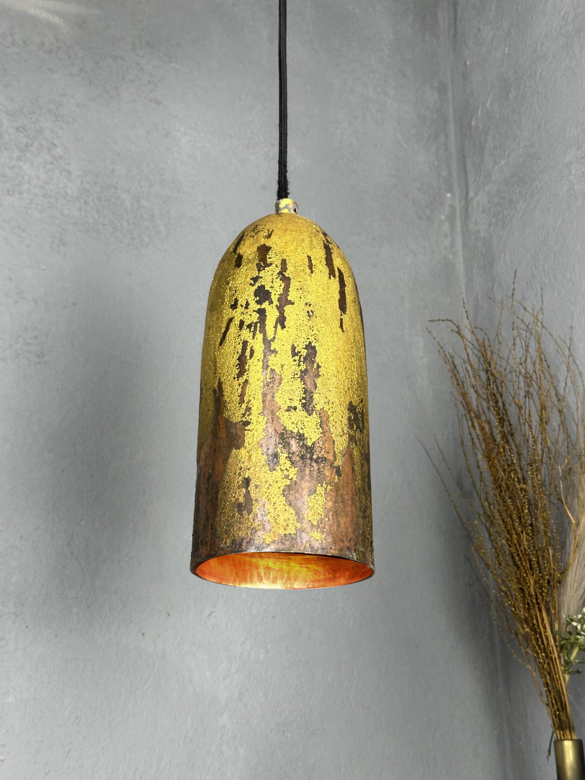 Gold Patina Copper Pendant Light: Vintage Farmhouse Fixture