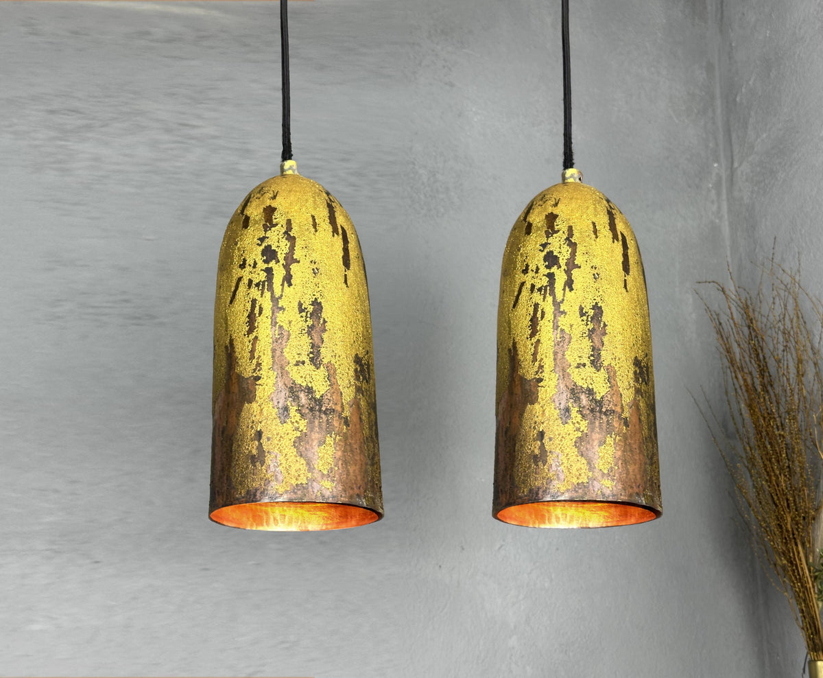 Vintage Gold Copper Dome Light Fixtures - Set of 2