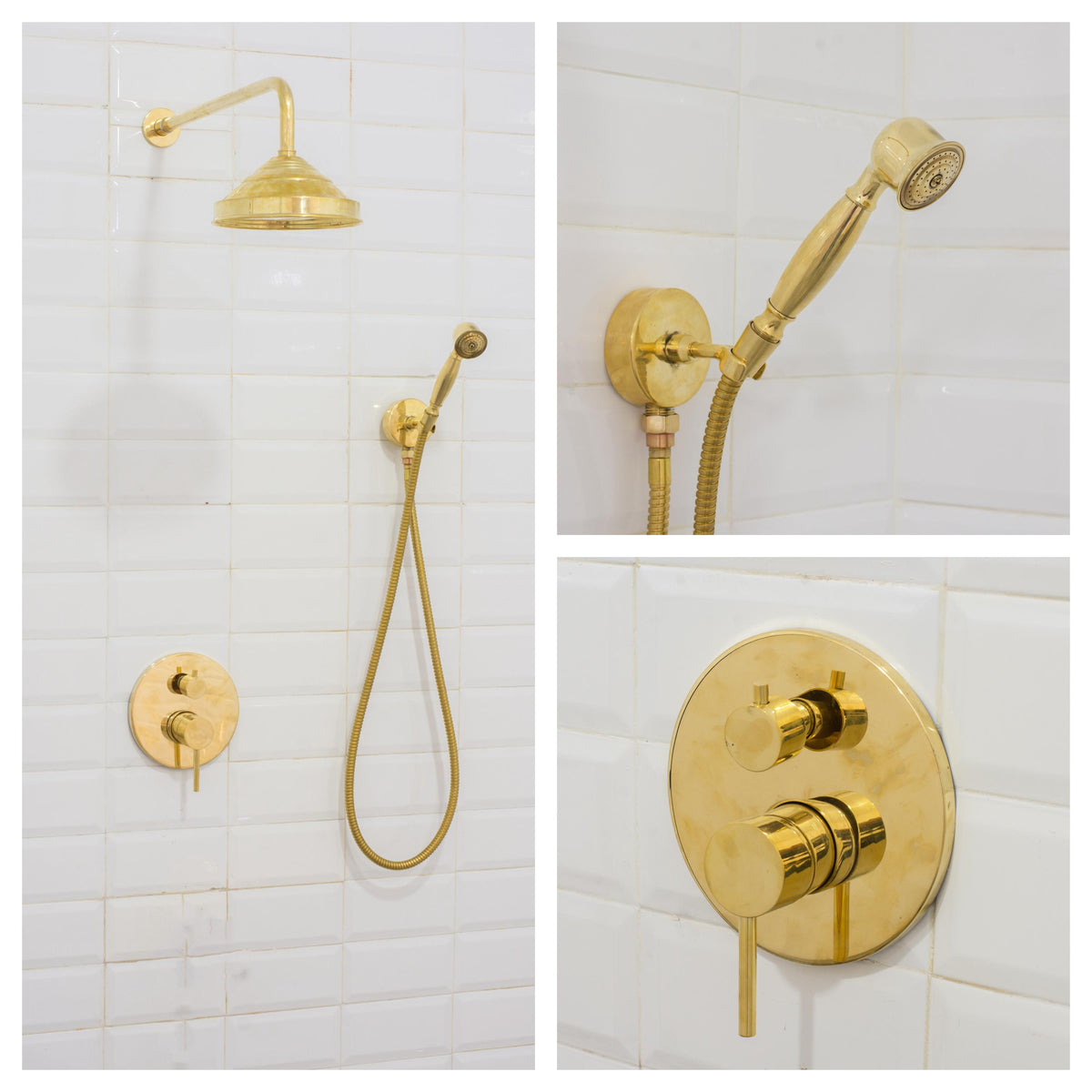 Vintage Solid Brass Built-in Wall Shower System, Rain Showerhead With Handheld Shower Set