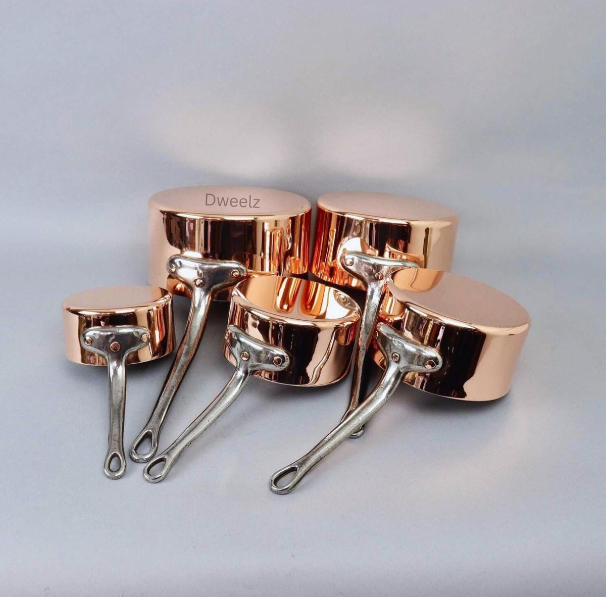 Vintage French Copper Cookware Set: Tin-Lined Hammered Pans