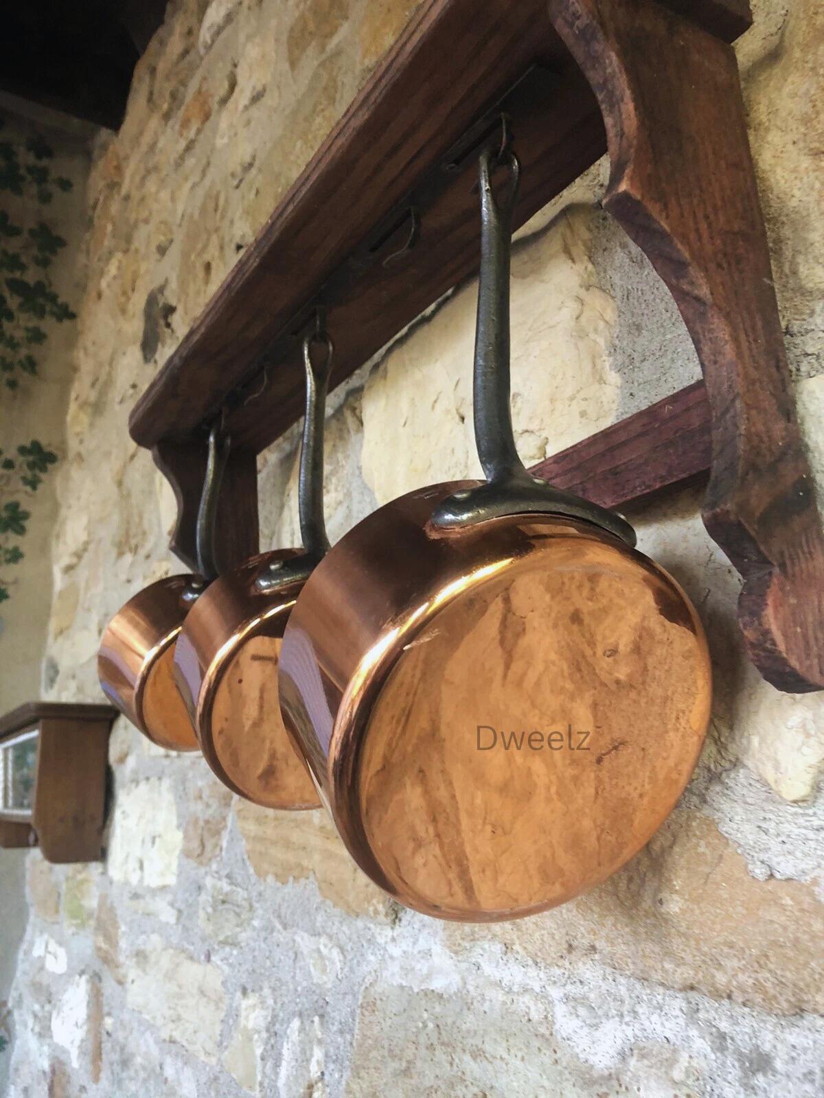 Vintage French Copper Cookware Set: Tin Lined Hammered Pans